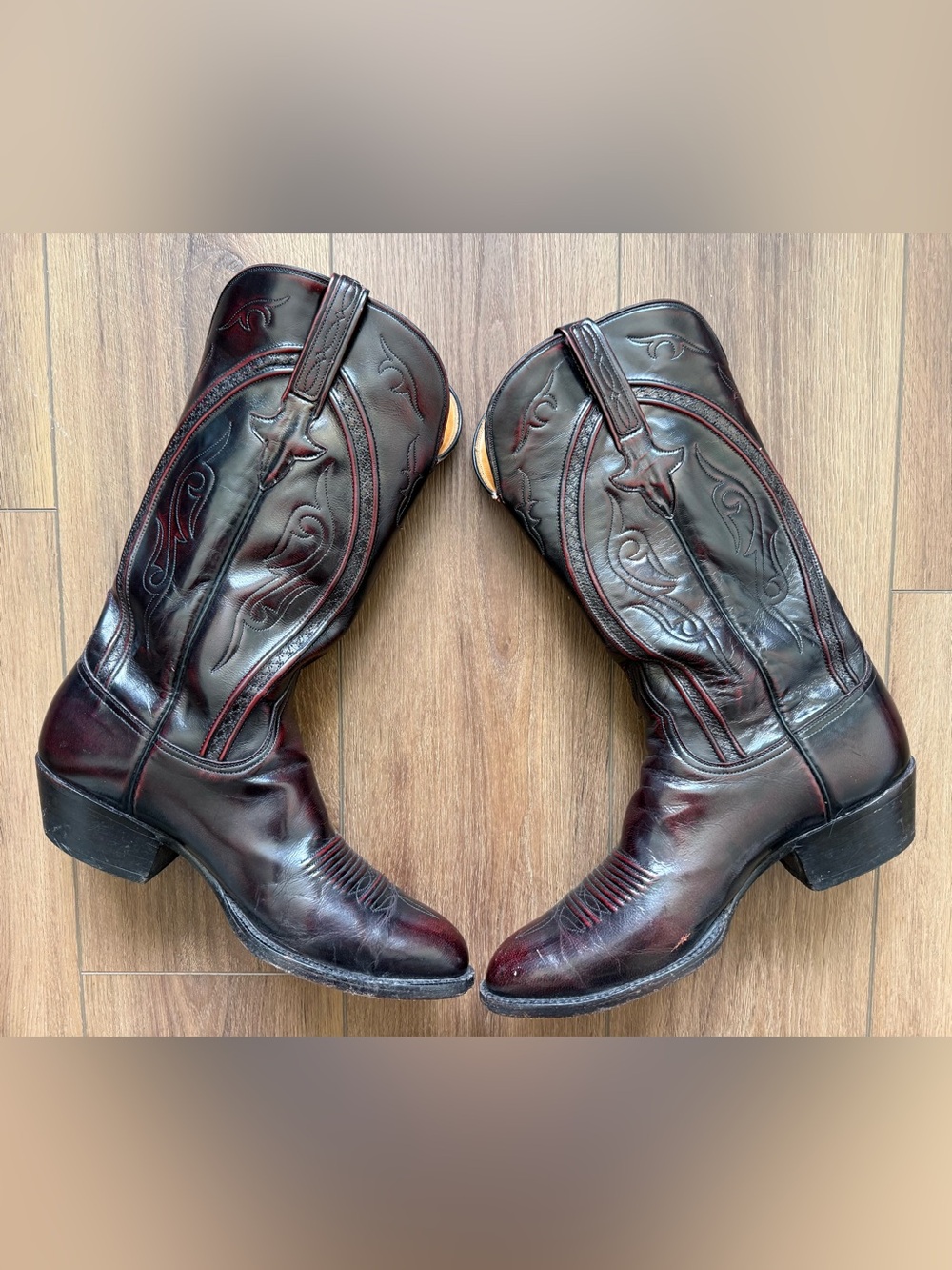 Lucchese Classics Handmade Black Cherry Goat Skin Leather Western Boots 9.5EE